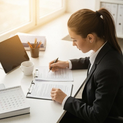 Person reviewing financial documents and a calendar, representing careful planning