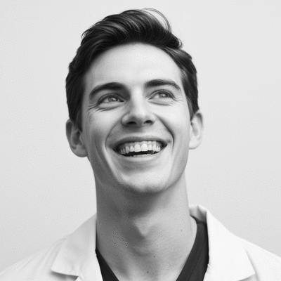 Happy patient after successful LASIK surgery, smiling and looking into the distance, clean image, no text, no words, no typography, 8K